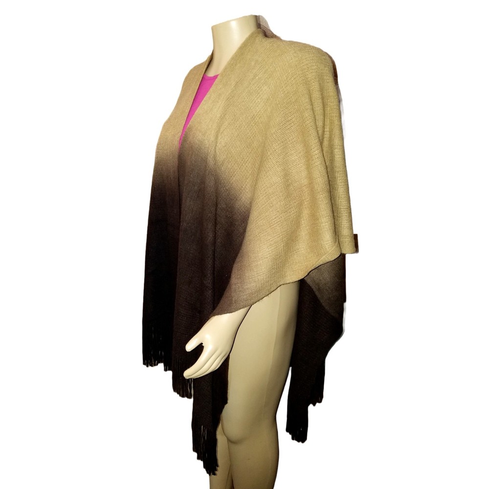 Just Jamie Beige Brown Ombre Shawl Poncho Wrap Scarf One Size  EUC - Picture 2 of 4